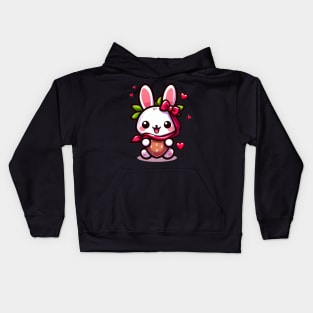 Berry Bunny Delight: Whimsical Strawberry Bunny Wonderland Kids Hoodie